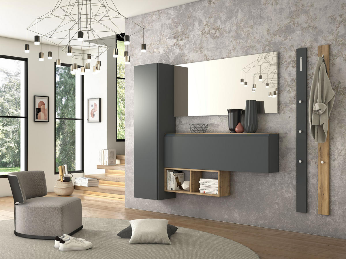 GARDEROBENPANEEL  in 10/165/5 cm  - Anthrazit, Design, Holzwerkstoff/Metall (10/165/5cm) - Moderano