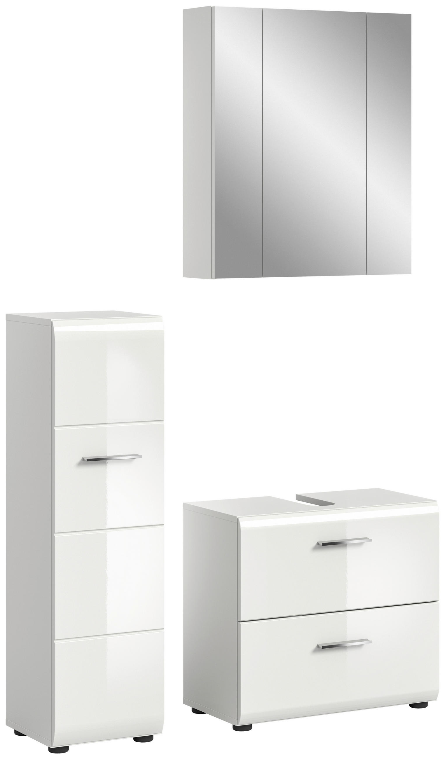 BADEZIMMER 3-teilig  in 90 cm  - Weiß Hochglanz/Silberfarben, MODERN, Holzwerkstoff/Kunststoff (90cm) - MID.YOU