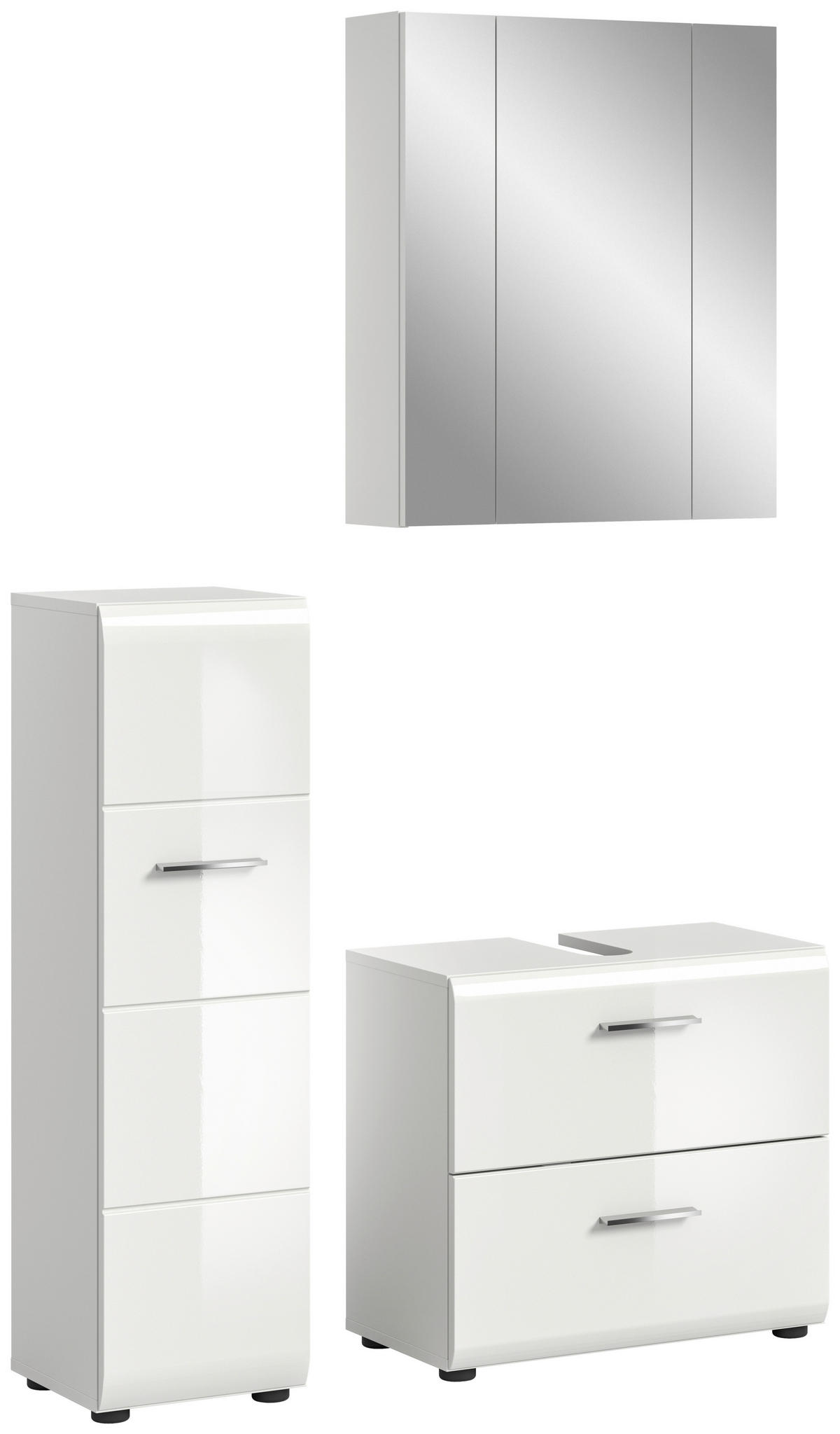 BADEZIMMER 3-teilig  in 90 cm  - Weiß Hochglanz/Silberfarben, MODERN, Holzwerkstoff/Kunststoff (90cm) - MID.YOU