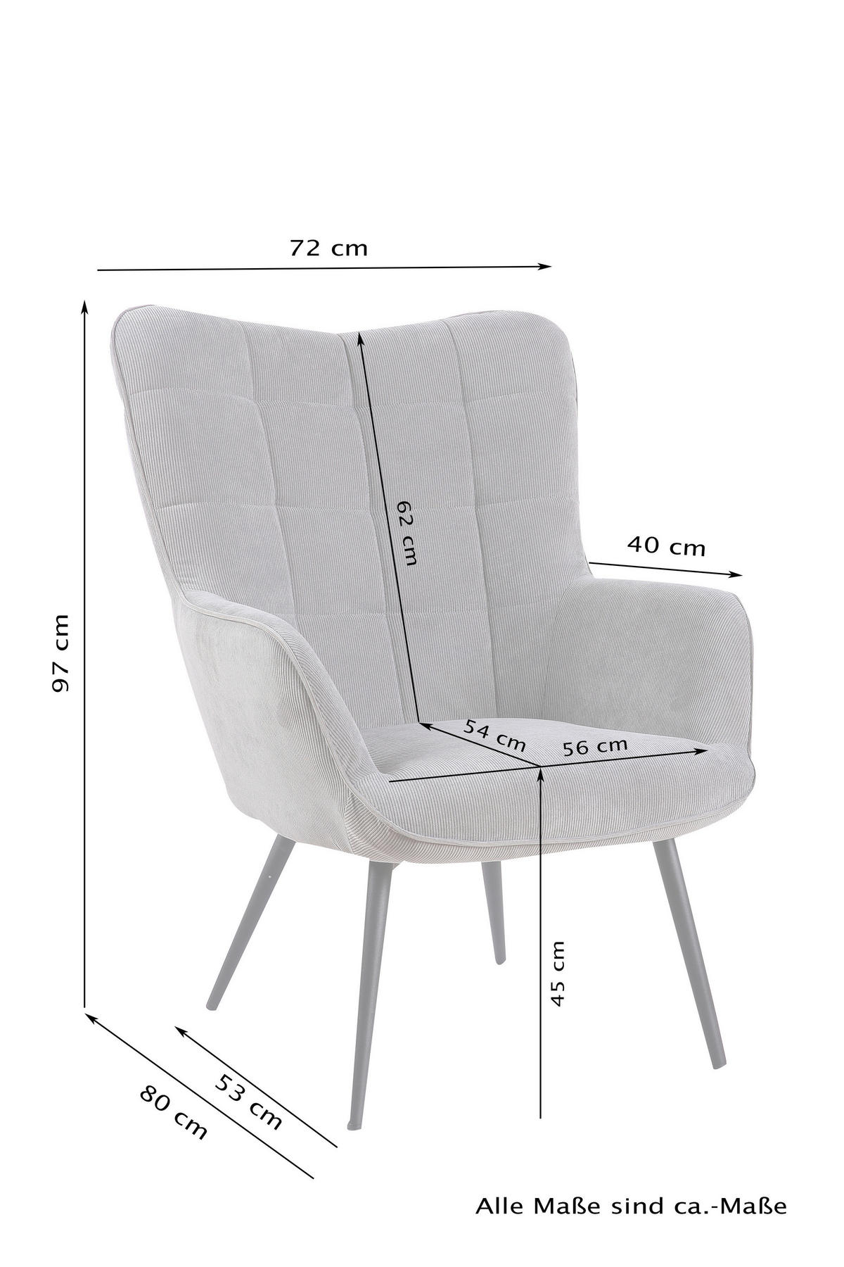 SESSEL in Cord Grau  - Schwarz/Grau, MODERN, Holzwerkstoff/Textil (72/97/80cm) - MID.YOU