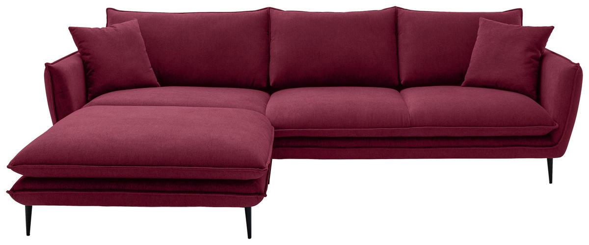 ECKSOFA Bordeaux Webstoff  - Bordeaux/Schwarz, KONVENTIONELL, Textil/Metall (196/304cm) - Hom`in
