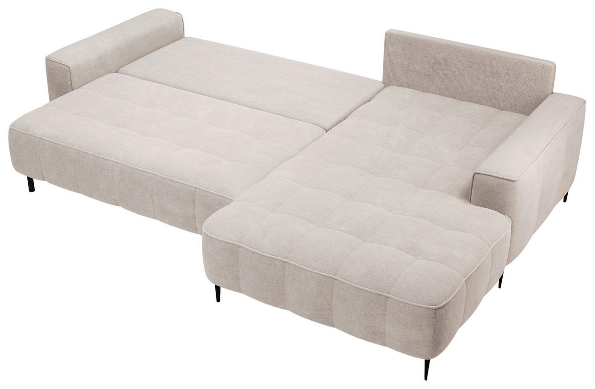 ECKSCHLAFSOFA Florence in Velours Sandfarben  - Sandfarben/Schwarz, Basics, Textil/Metall (280/166cm) - Livetastic