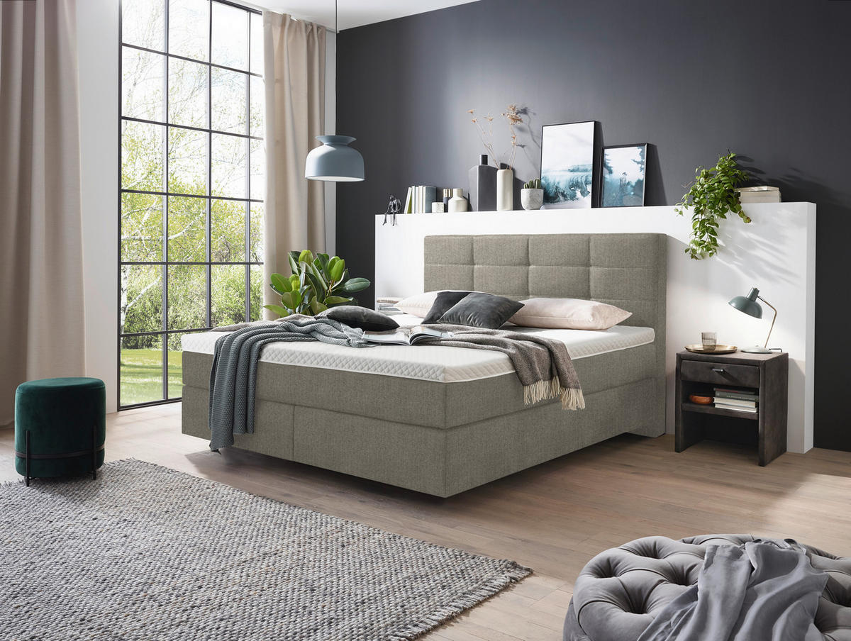 BOXSPRINGBETT 160/200 cm  in Greige  - Chromfarben/Greige, Konventionell, Kunststoff/Textil (160/200cm) - Voleo