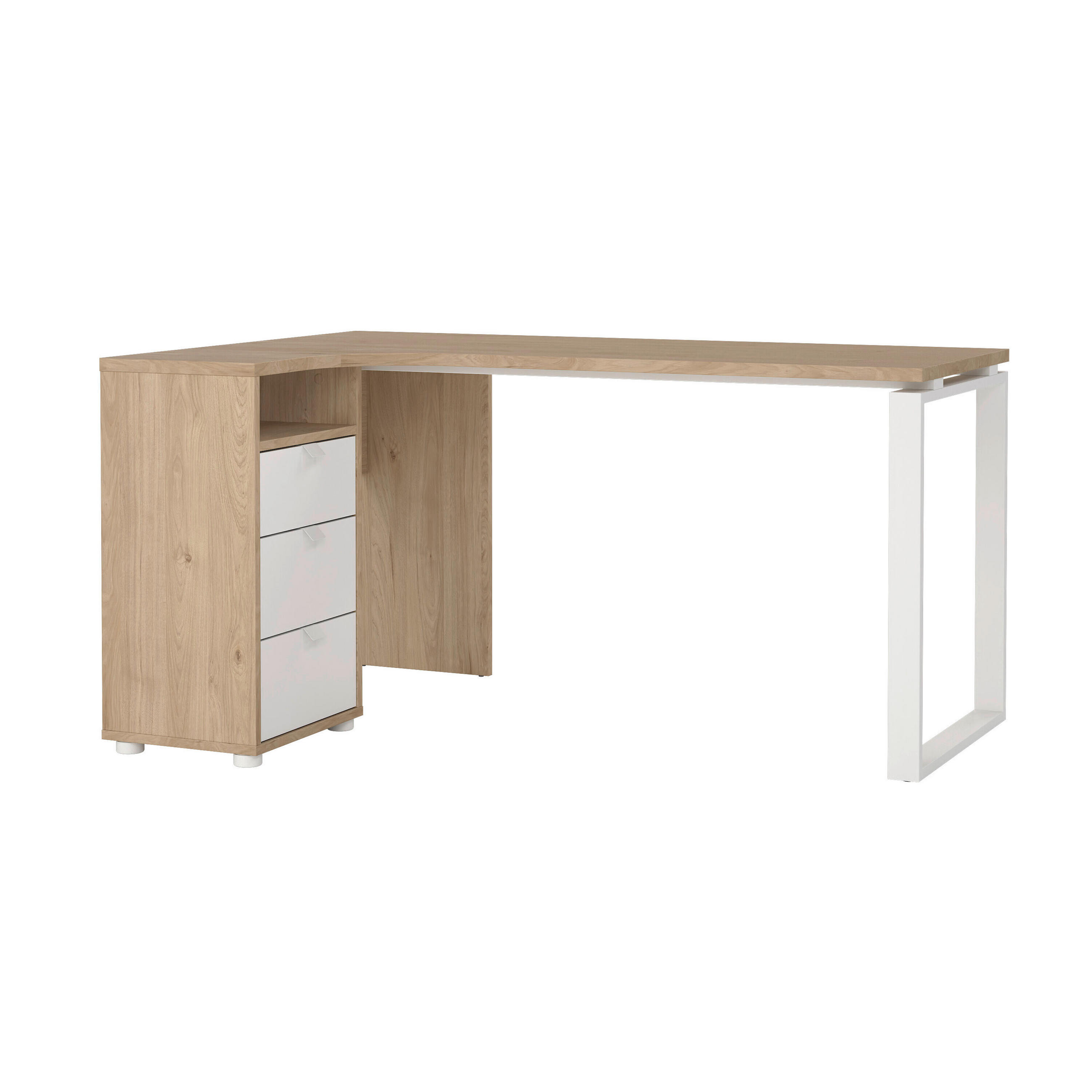 PISAĆI STOL KUTNI  bijela, boje hrasta  drvni materijal  - bijela/boje hrasta, Moderno, drvni materijal/metal (150/99,6/75,6cm) - MID.YOU