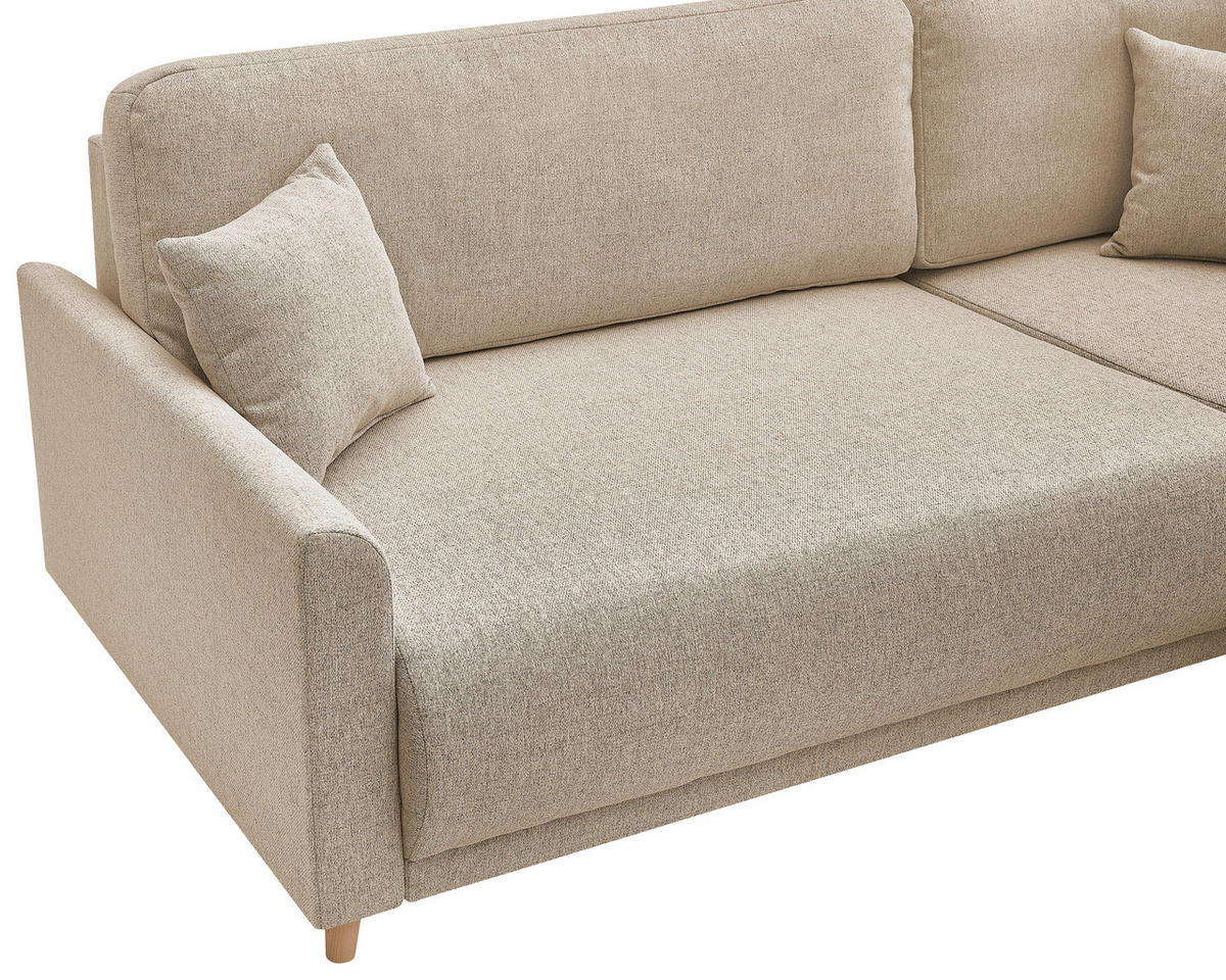 ECKSOFA MILOS Creme Cord Rückenkissen, Bettkasten, Schlaffunktion, Rücken echt  - Creme/Naturfarben, Design, Textil (224/148cm) - P & B