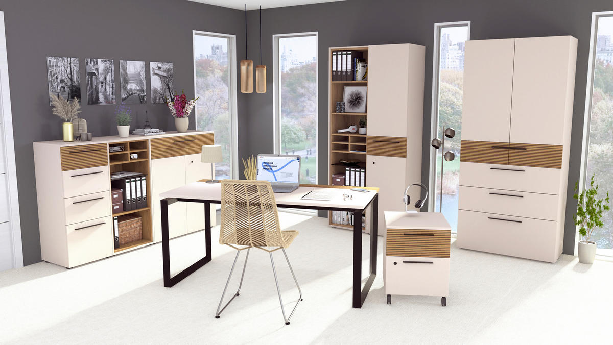 AKTENSCHRANK Schwarz, Eichefarben, Kaschmir  - Kaschmir/Eichefarben, MODERN, Holzwerkstoff (89,8/201/43cm) - Novel