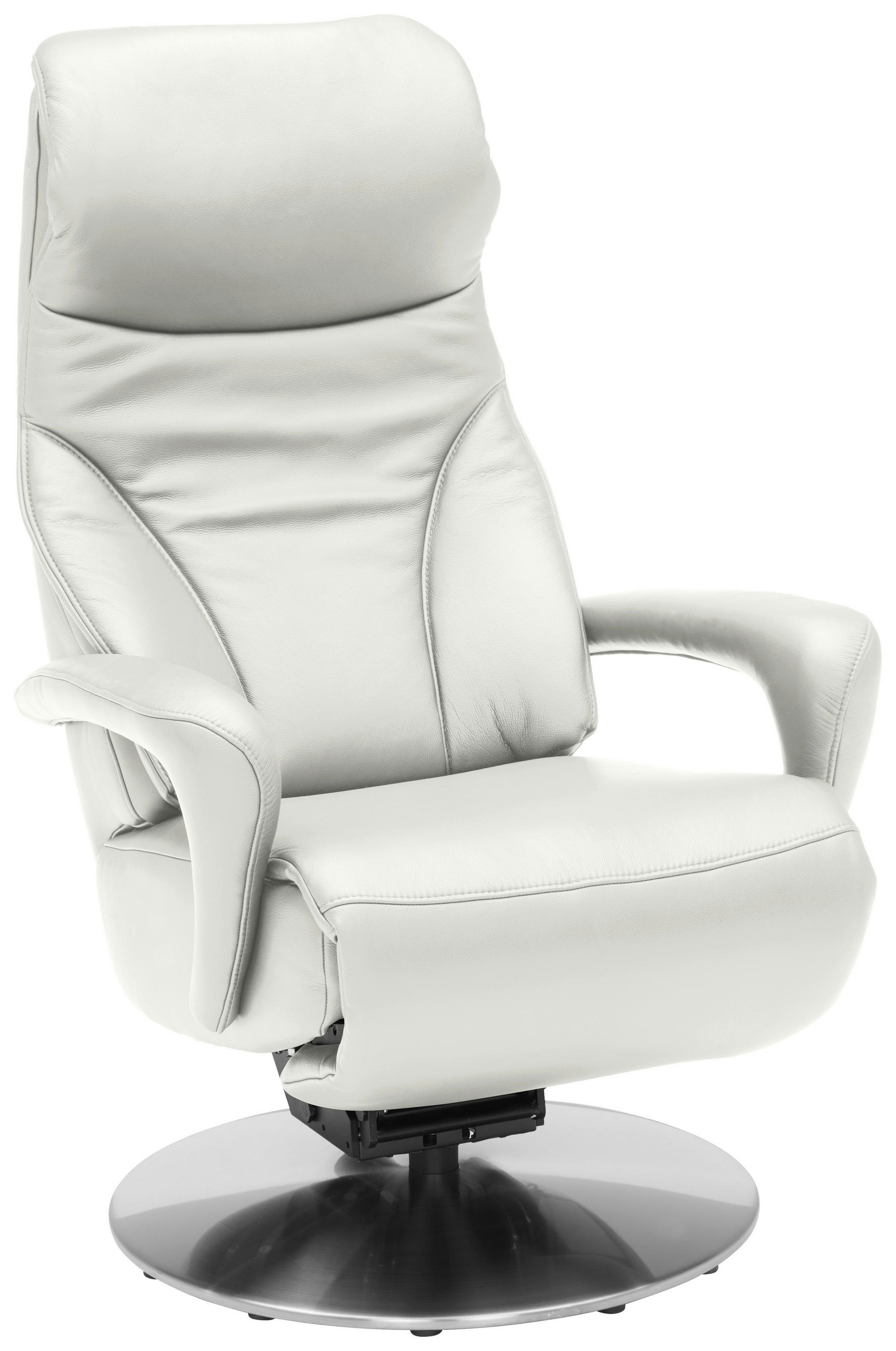 RELAXSESSEL Echtleder Nackenstütze, Relaxfunktion, Kopfteilverstellung, Fußteilverstellung    - Edelstahlfarben/Creme, Design, Leder/Metall (75/117/88cm) - Dieter Knoll