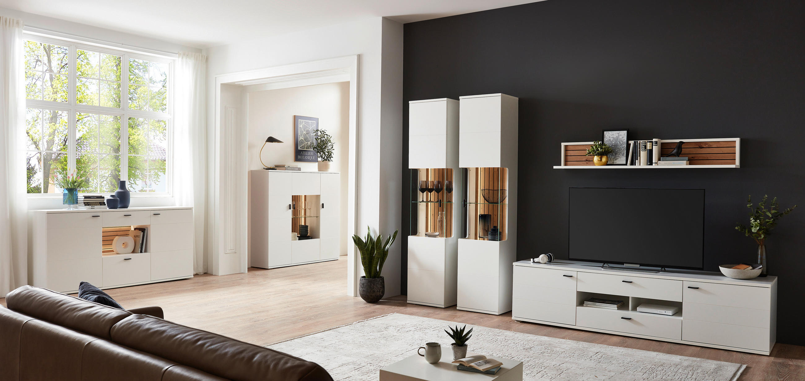 Thumbnail - Stylife Lowboard Morella, Weiß, Metall, 4 Fächer, 2 Schublade(n) Schubladen, 205x52x50.2 cm, Beimöbel erhältlich, Wohnzi...