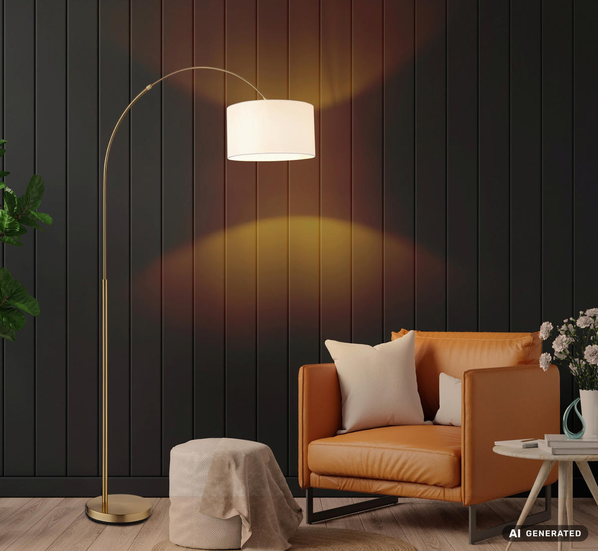 STEHLEUCHTE Truett 115/35/195 cm  - Messingfarben/Schwarz, Design, Kunststoff/Textil (115/35/195cm) - Globo