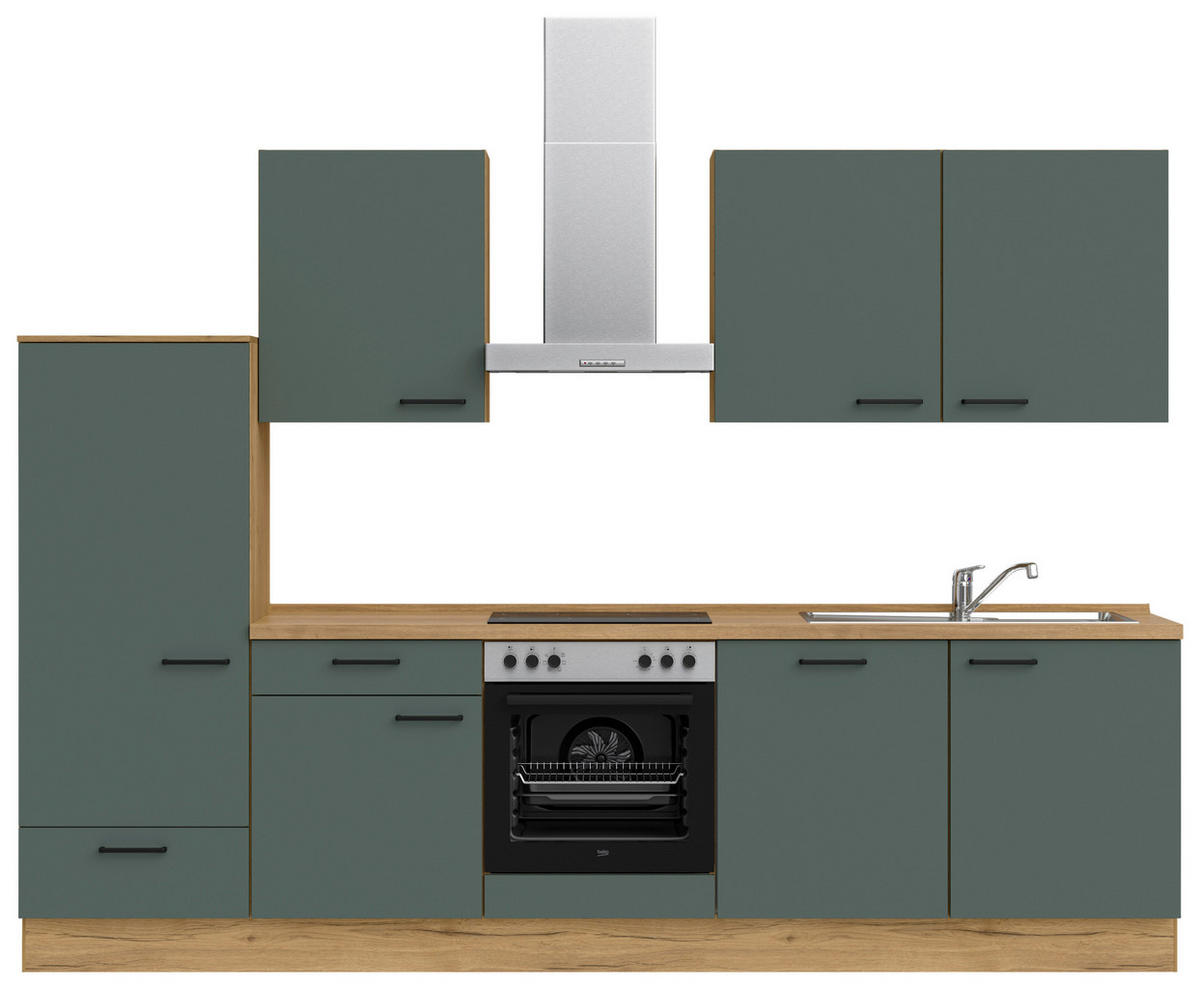 KÜCHENBLOCK Easytouch 300 cm  in Eichefarben, Dunkelgrün  - Dunkelgrün/Eichefarben, MODERN, Holzwerkstoff/Metall (300cm) - Nobilia
