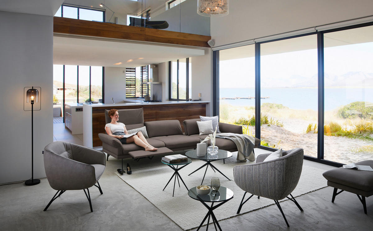 ECKSOFA Posh in Echtleder Fango  308/173 cm  - Fango/Anthrazit, Design, Leder/Metall (308/173cm) - Joop!