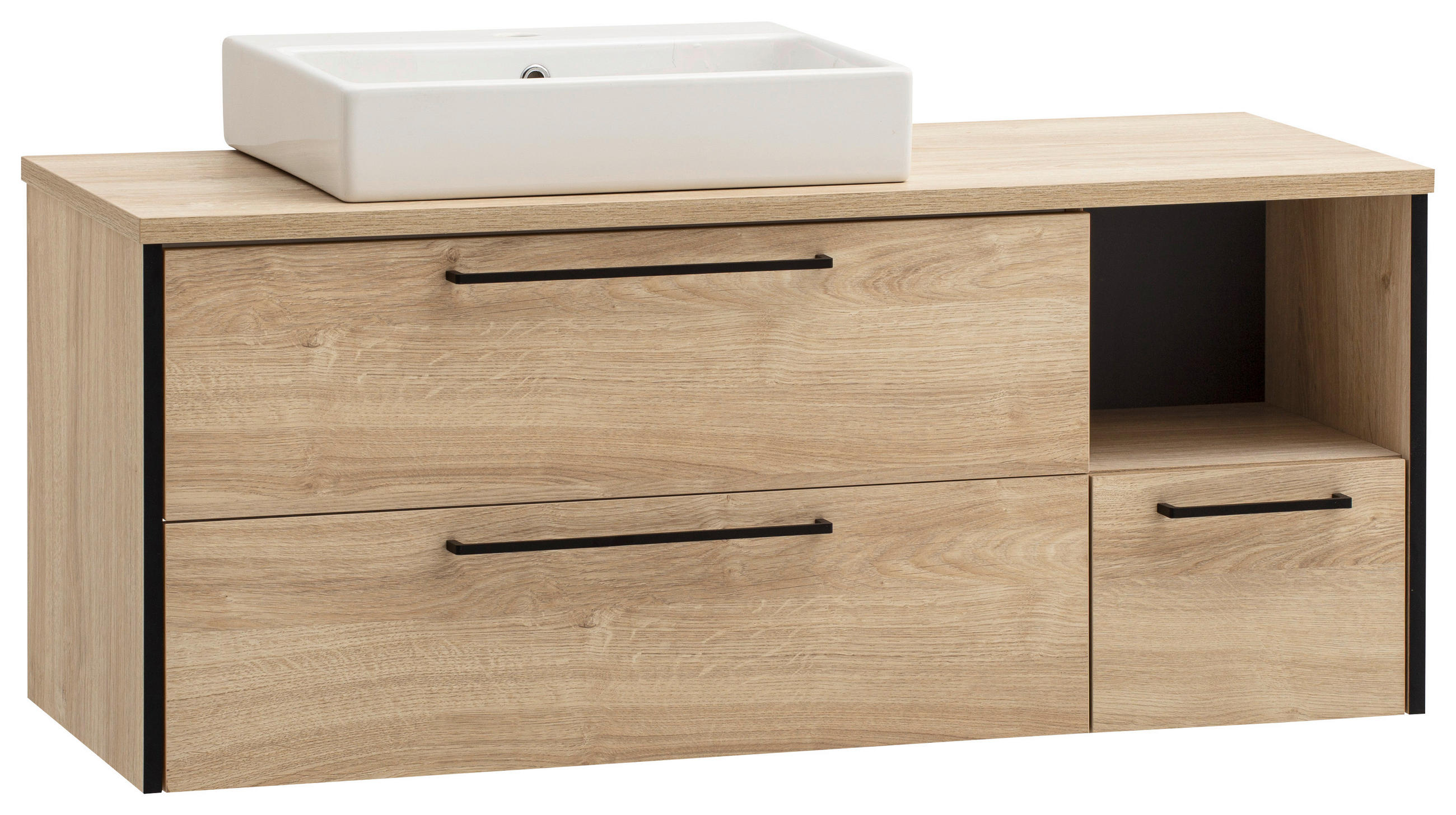 WASCHTISCHKOMBI  - Eichefarben/Weiß Hochglanz, MODERN, Keramik/Holzwerkstoff (114cm) - Stylife