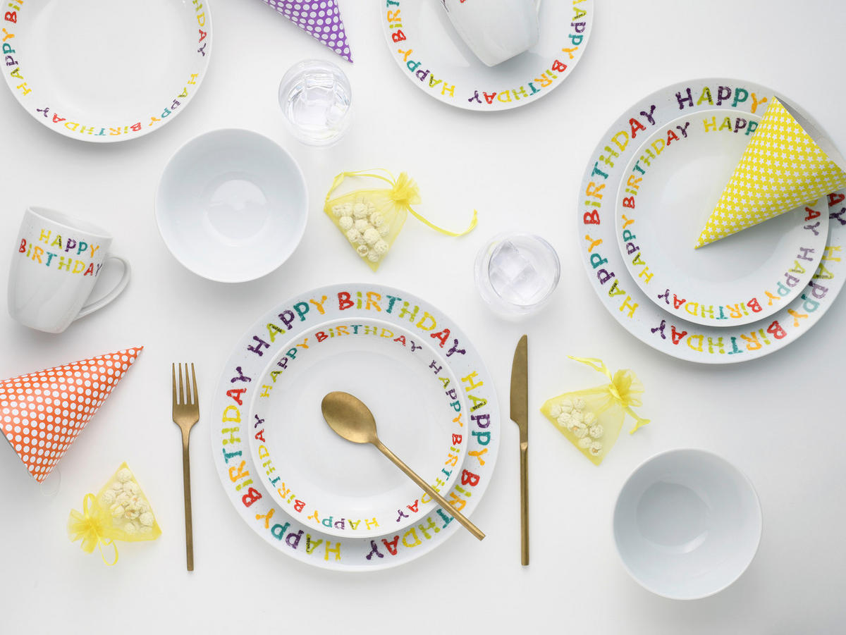 KOMPLETT SERVIS Happy Birthday 20 delar  - multicolor, Basics, keramik - Creatable