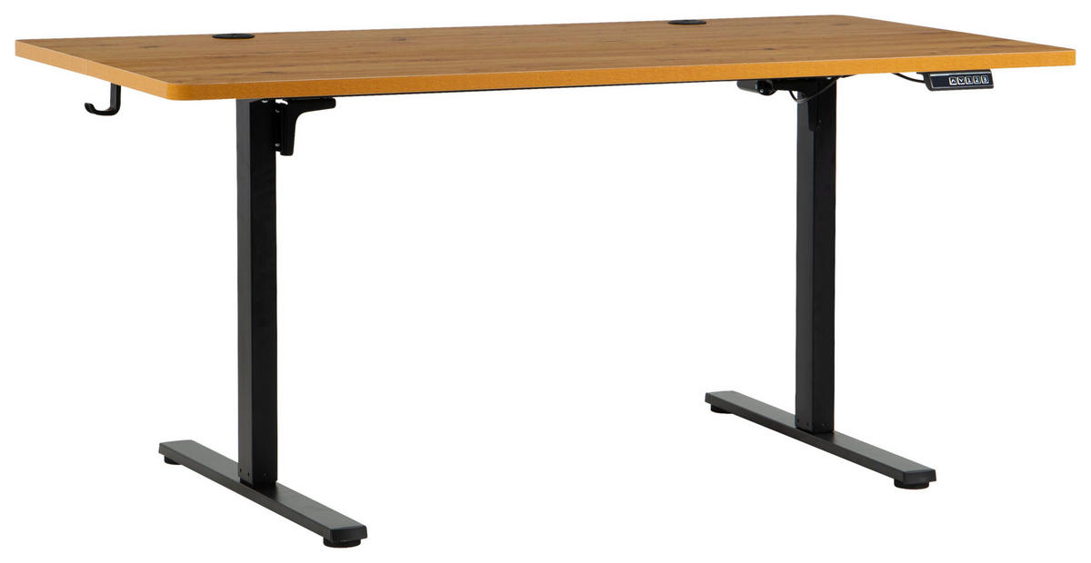 SCHREIBTISCH 160/80/72/118 cm Schwarz, Eichefarben höhenverstellbar elektrisch höhenverstellbar  - Eichefarben/Schwarz, Modern, Holzwerkstoff/Metall (160/80/72/118cm) - Livetastic