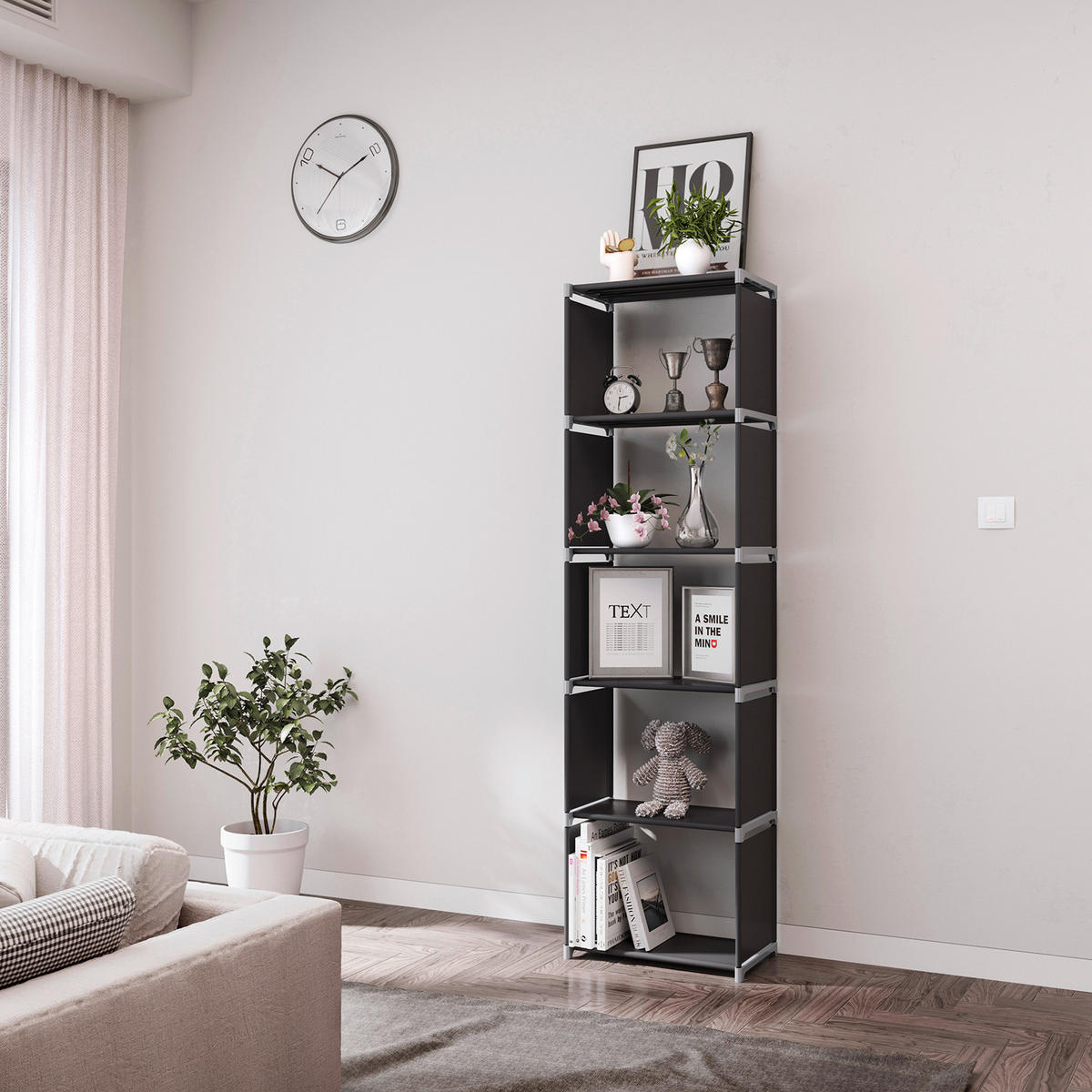 REGALKOMBINATION - Schwarz, Basics, Kunststoff/Textil (50/180/30cm) - Boxxx