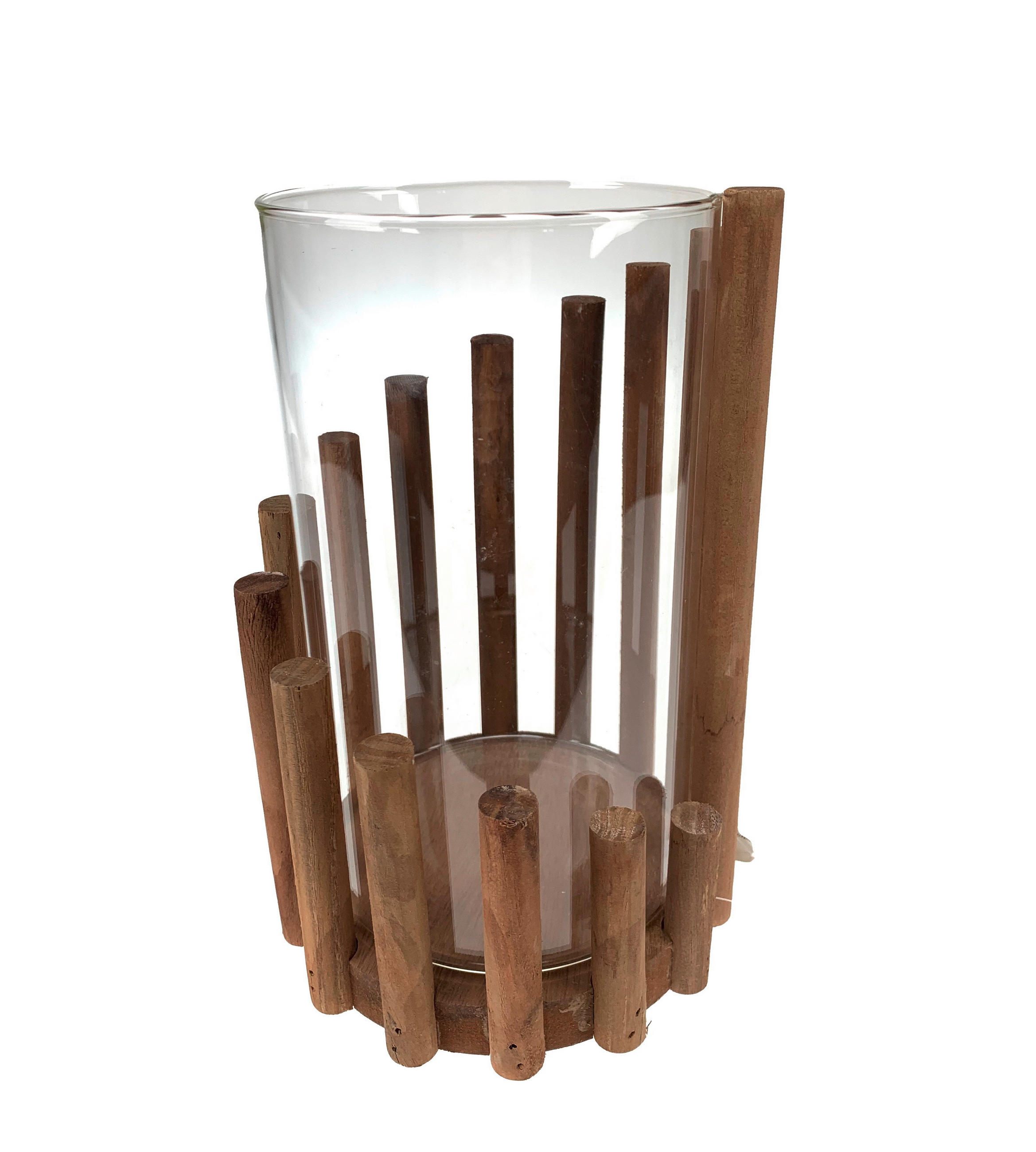 VÁZA, dřevo, sklo, 24 cm - čiré/světle hnědá, Basics, dřevo/sklo (15/24/15cm)