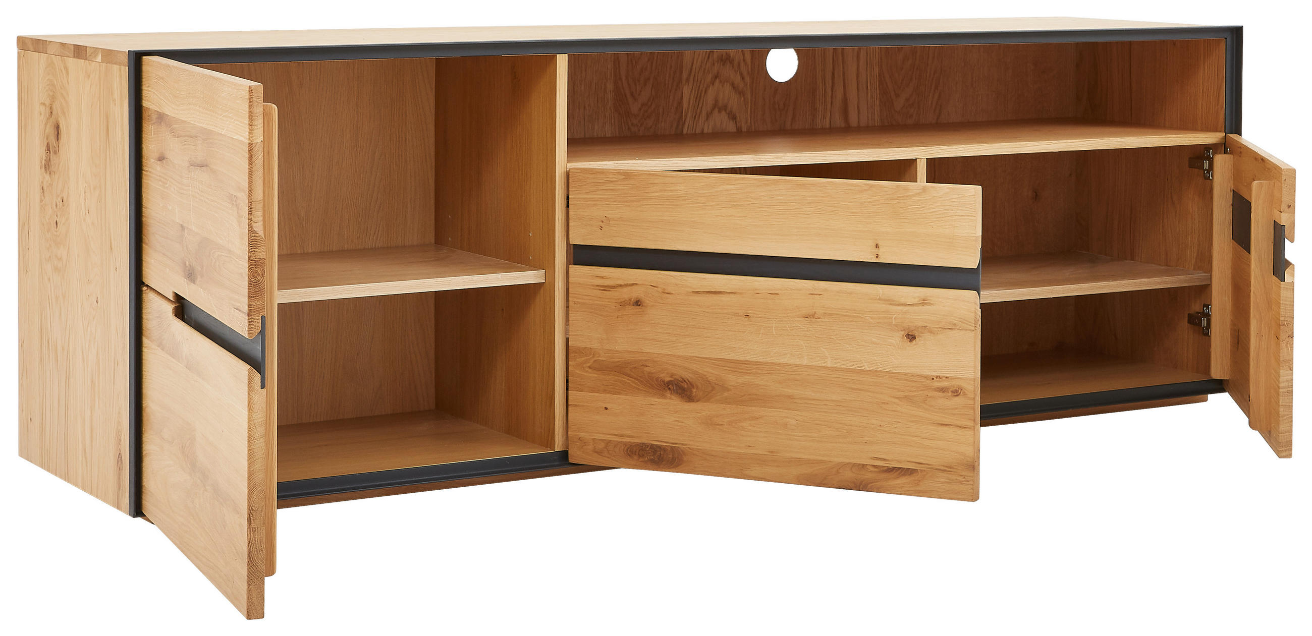 LOWBOARD Wildeiche teilmassiv Anthrazit, Eichefarben - Eichefarben/Anthrazit, KONVENTIONELL, Holz/Holzwerkstoff (181/60/46,5cm) - Linea Natura