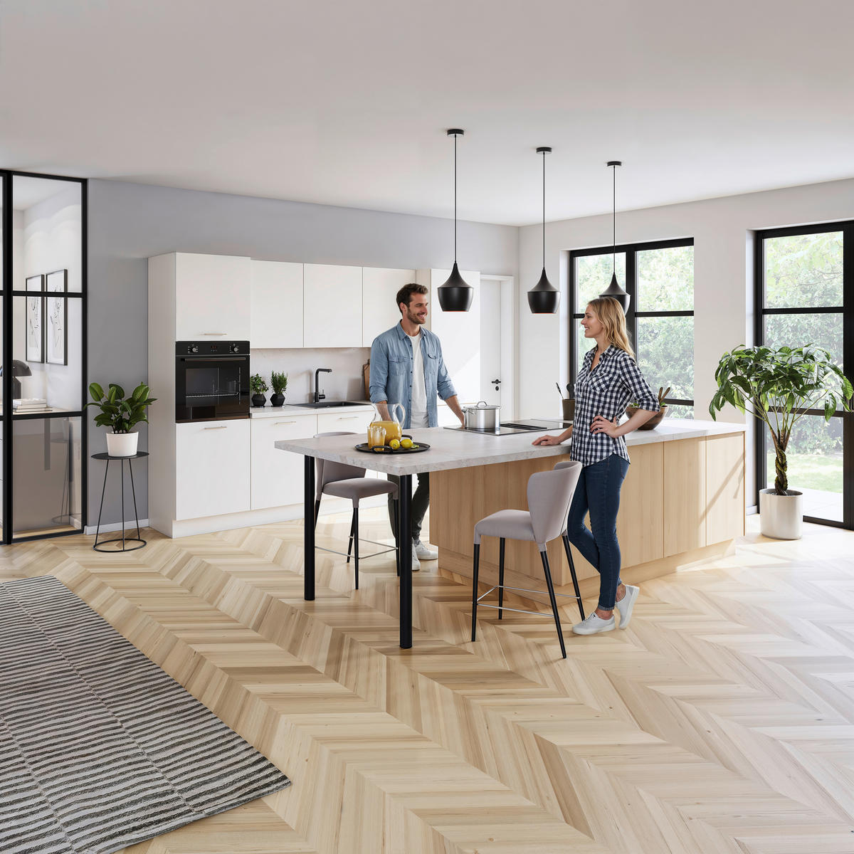 EINBAUKÜCHE   - Weiß, Design, Holzwerkstoff - EWE