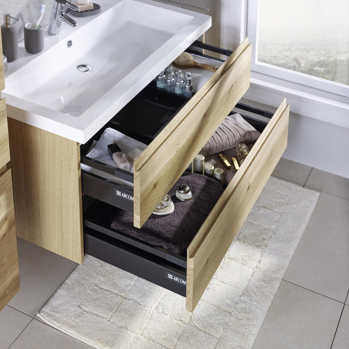 BADEZIMMER  in 105 cm  - Eichefarben, Design, Glas/Holz (105cm) - Novel