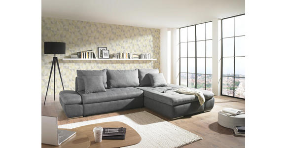 WOHNLANDSCHAFT Lederlook Armteilverstellung, Bettkasten, Relaxfunktion, Rückenkissen, Schlaffunktion, Zierkissen - Chromfarben/Anthrazit, Design, Textil/Metall (200/309cm) - Hom`in