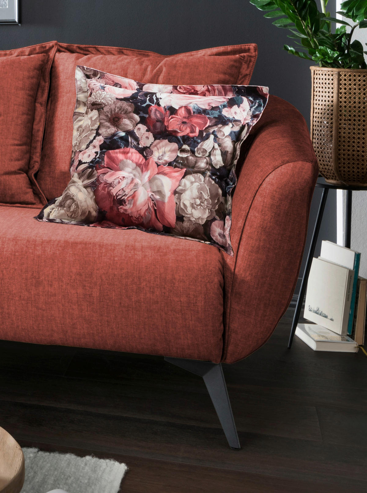 ECKSOFA in Velours Koralle, Multicolor  162/277 cm  - Koralle/Multicolor, MODERN, Holz/Textil (162/277cm) - Livetastic