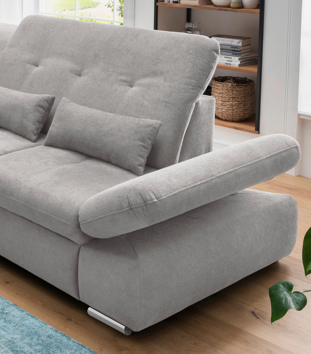 ECKSOFA in Chenille Grau  - Chromfarben/Grau, Design, Textil/Metall (196/300cm) - Livetastic