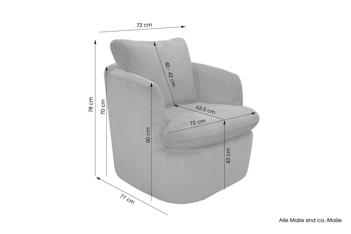 SESSEL in Cord Dunkelgrau  - Dunkelgrau, Basics, Textil (72/78/77cm) - MID.YOU