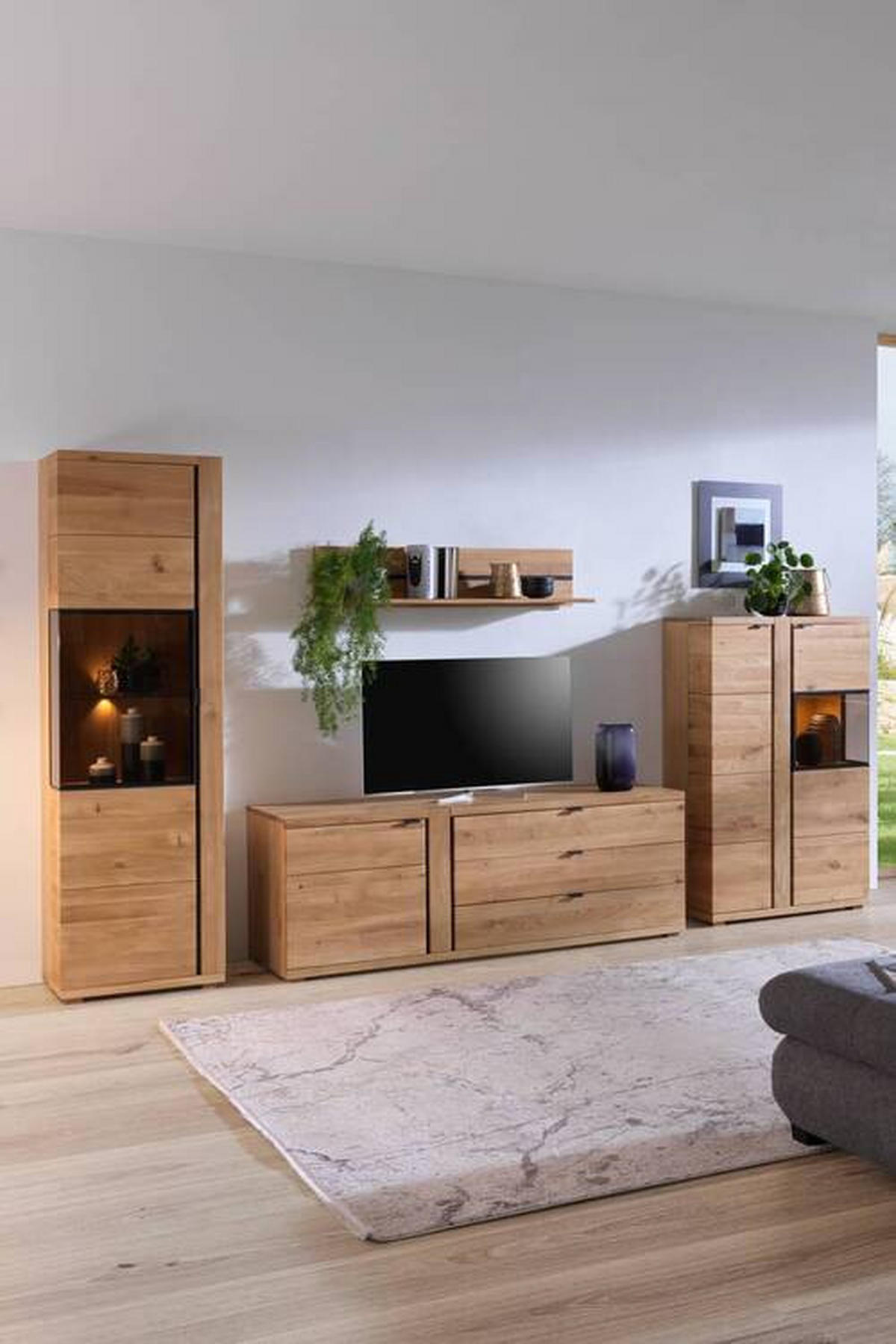 WOHNWAND  in Schwarz, Eichefarben 360/195,5/46.5 cm  - Eichefarben/Anthrazit, Natur, Glas/Holz (360/195,5/46.5cm) - Linea Natura