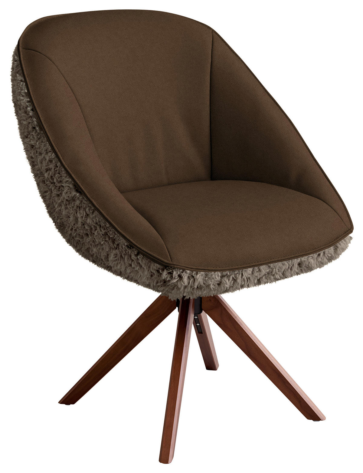 ARMLEHNSTUHL  Beinauswahl, Lederauswahl, Stoffauswahl, inklusive Armlehnen, automatische Rückholfunktion, gepolsterte Armlehnen, Sitzfläche 320° drehbar Hochflor Echtleder  - Nussbaumfarben/Braun, Design, Leder/Holz (61/89/70cm) - Koinor