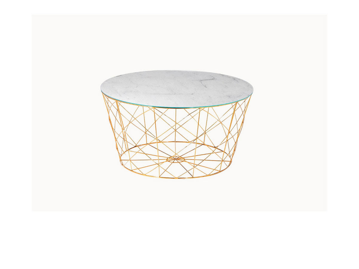 COUCHTISCH Sicherheitsglas 80/80/45 cm rund Weiß, Goldfarben  - Goldfarben/Weiß, Design, Glas/Metall (80/80/45cm) - Livetastic