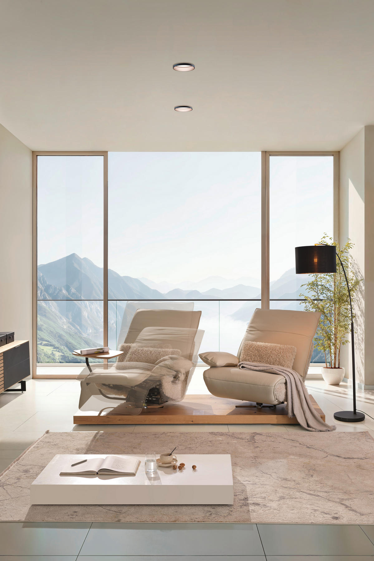 2-SITZER-SOFA in Hochflor Echtleder Creme  - Beige/Creme, Design, Leder/Holz (240/65/104cm) - Koinor