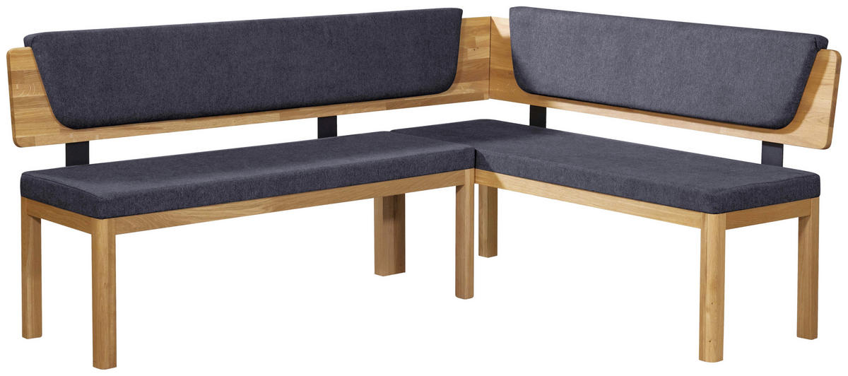 ECKBANK 195/155 cm Webstoff Eichefarben, Blau Eiche vollmassiv   - Blau/Eichefarben, KONVENTIONELL, Holz/Textil (195/155cm) - Linea Natura