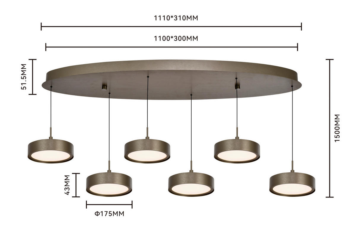 LED-HÄNGELEUCHTE Valensole 117,5/150/36,5 cm  - Bronzefarben, Design, Metall (117,5/150/36,5cm)