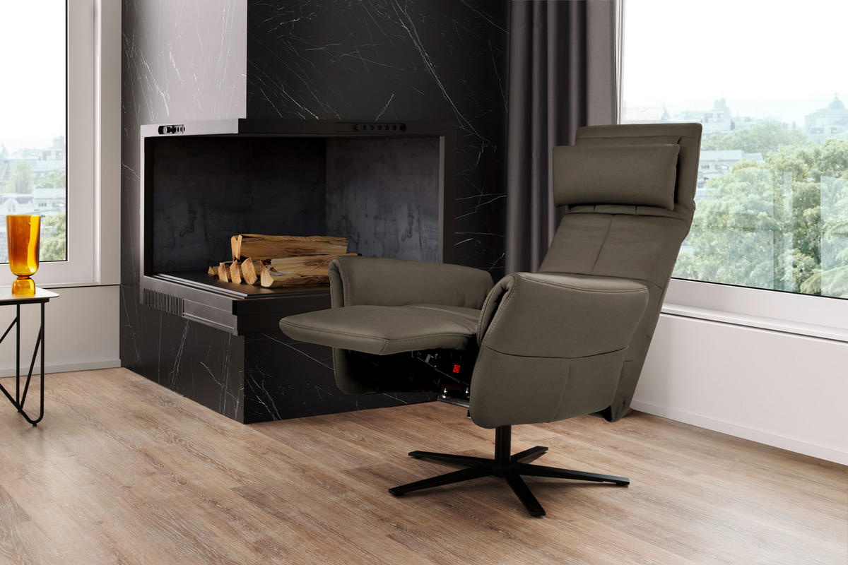 RELAXSESSEL in Leder Graubraun  - Graubraun/Schwarz, Design, Leder/Metall (81/118/82cm) - Schöner Wohnen