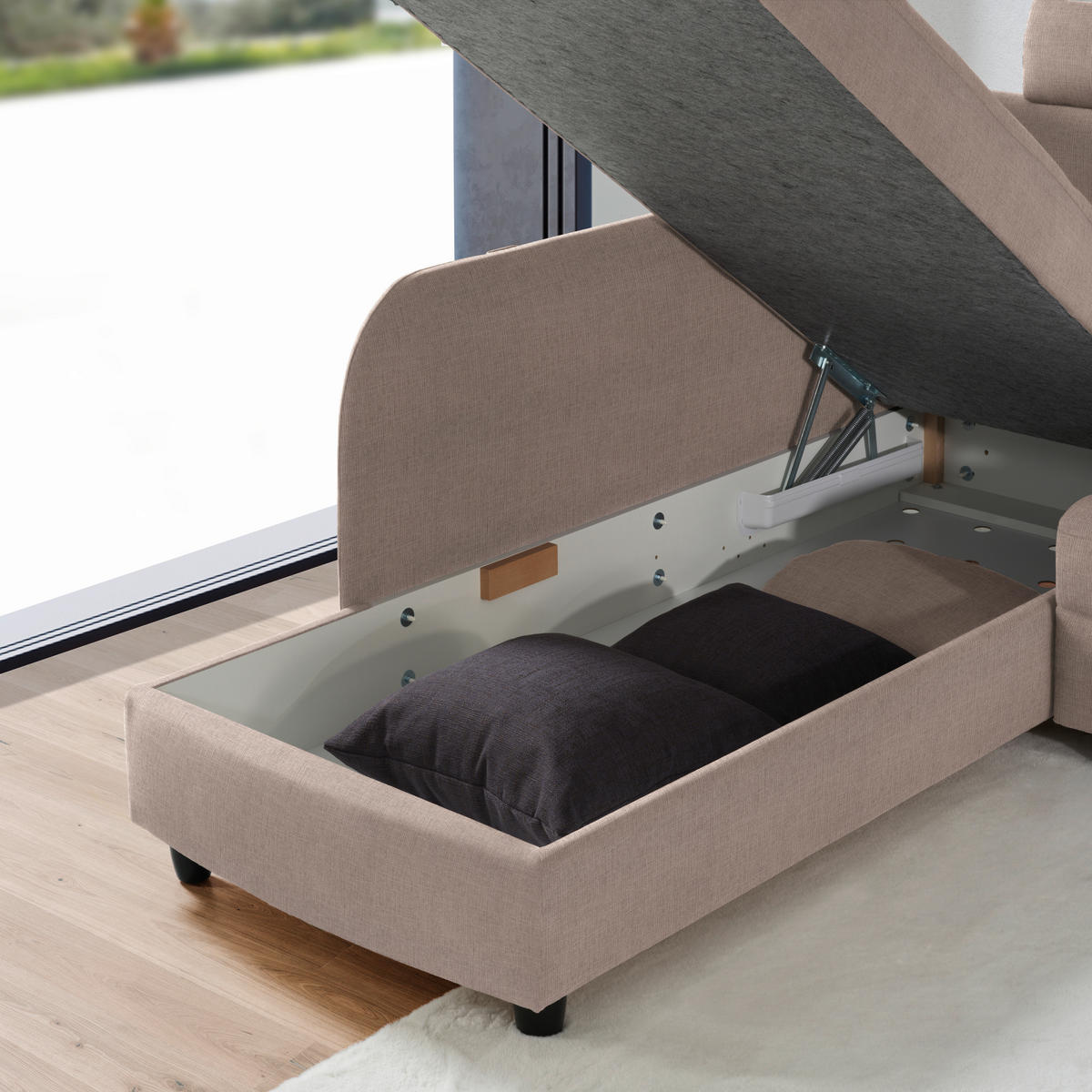 ECKSOFA in Chenille Schlammfarben  208/226 cm  - Schlammfarben/Schwarz, KONVENTIONELL, Textil (208/226cm) - Sedda