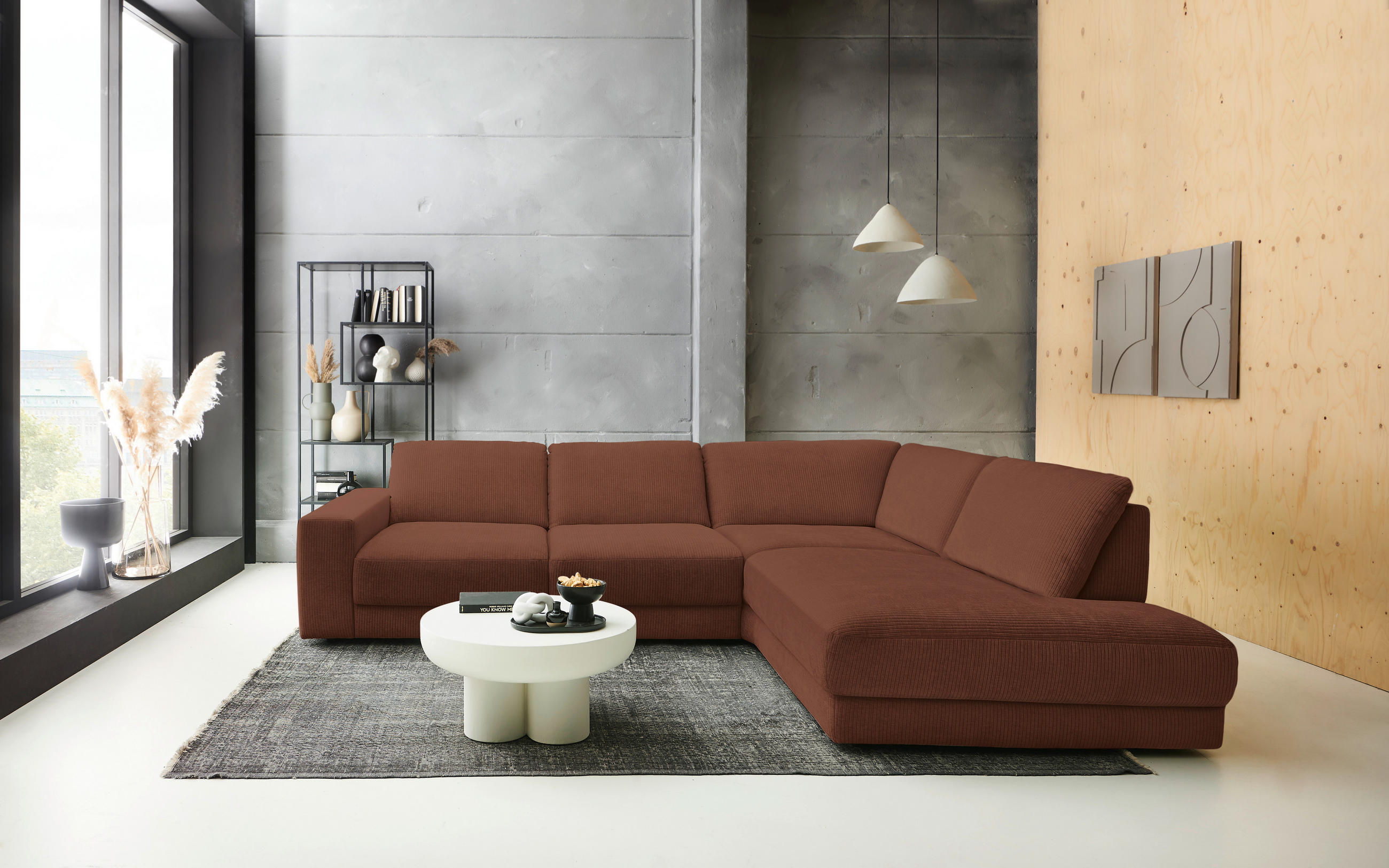 ECKSOFA in Chenille, Jacquard Rostfarben  - Rostfarben/Schwarz, Design, Kunststoff/Textil (316/242cm) - Niels Andersson