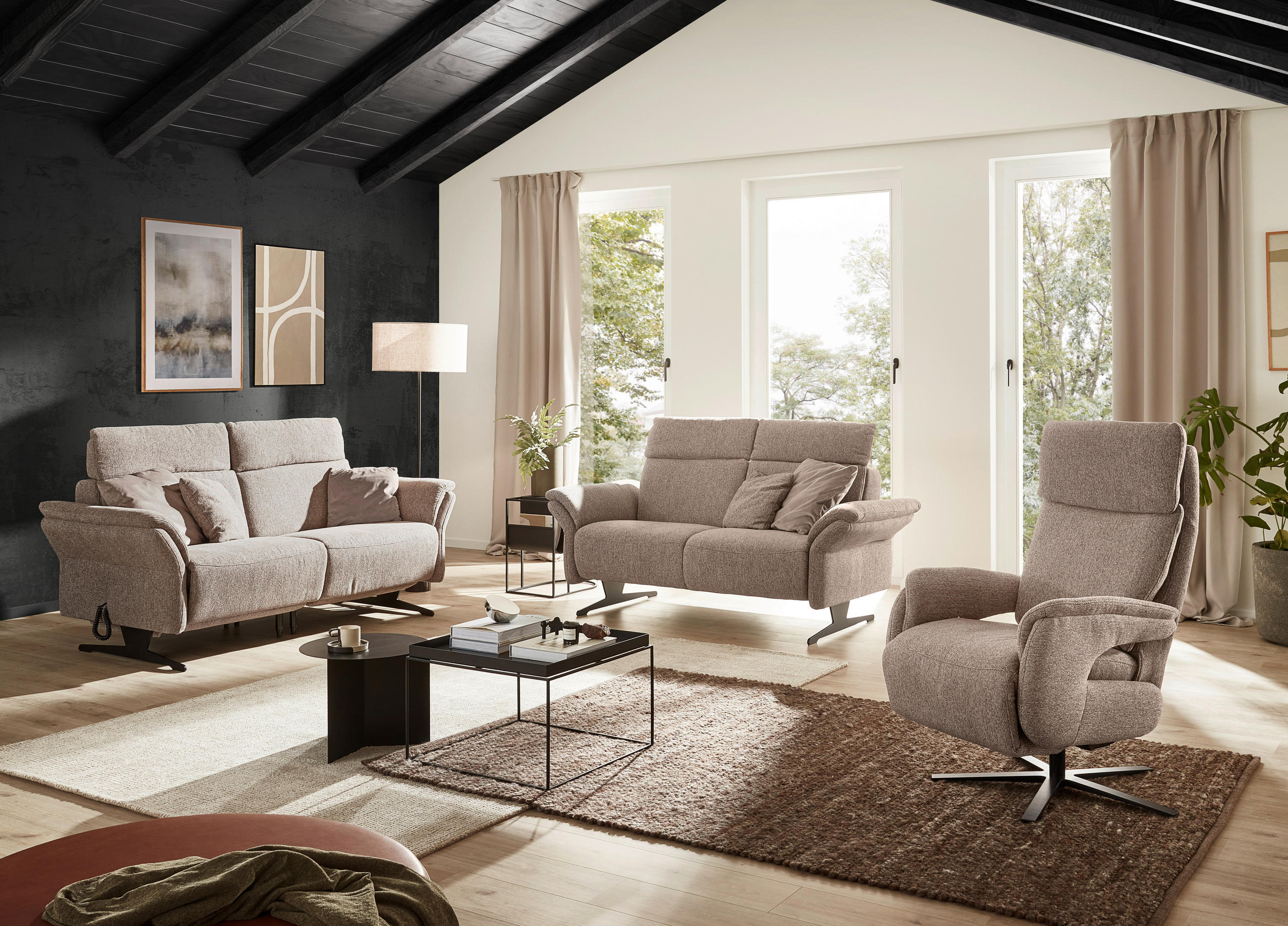 2-SITZER-SOFA Chenille Graubraun  - Graubraun/Schwarz, KONVENTIONELL, Textil/Metall (194/106/92cm) - Dieter Knoll