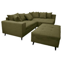 Ecksofa inkl. Hocker  in Cord Olivgrün  247/174 cm  - Schwarz/Olivgrün, Design, Holz/Textil (247/174cm) - MID.YOU