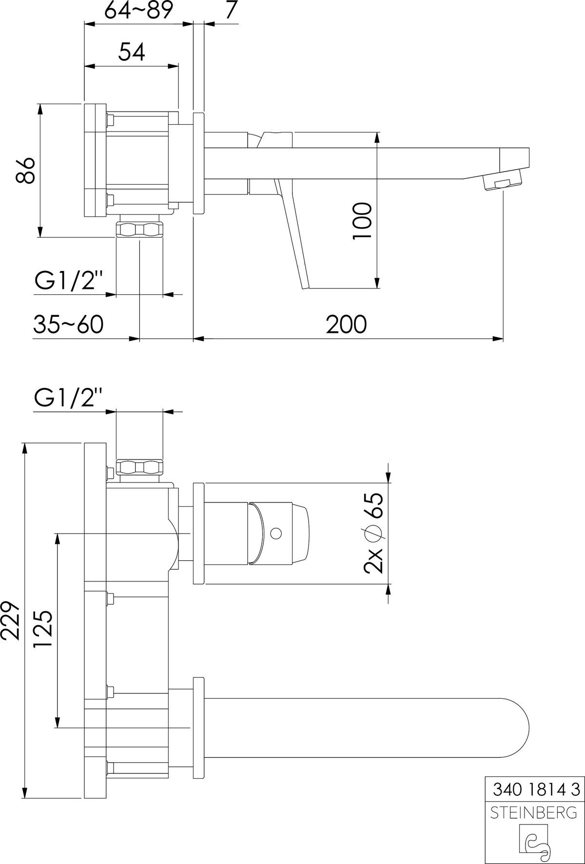 WASCHTISCHARMATUR 340 1814 3 S  - Schwarz, MODERN, Metall (22,9/10/22cm)