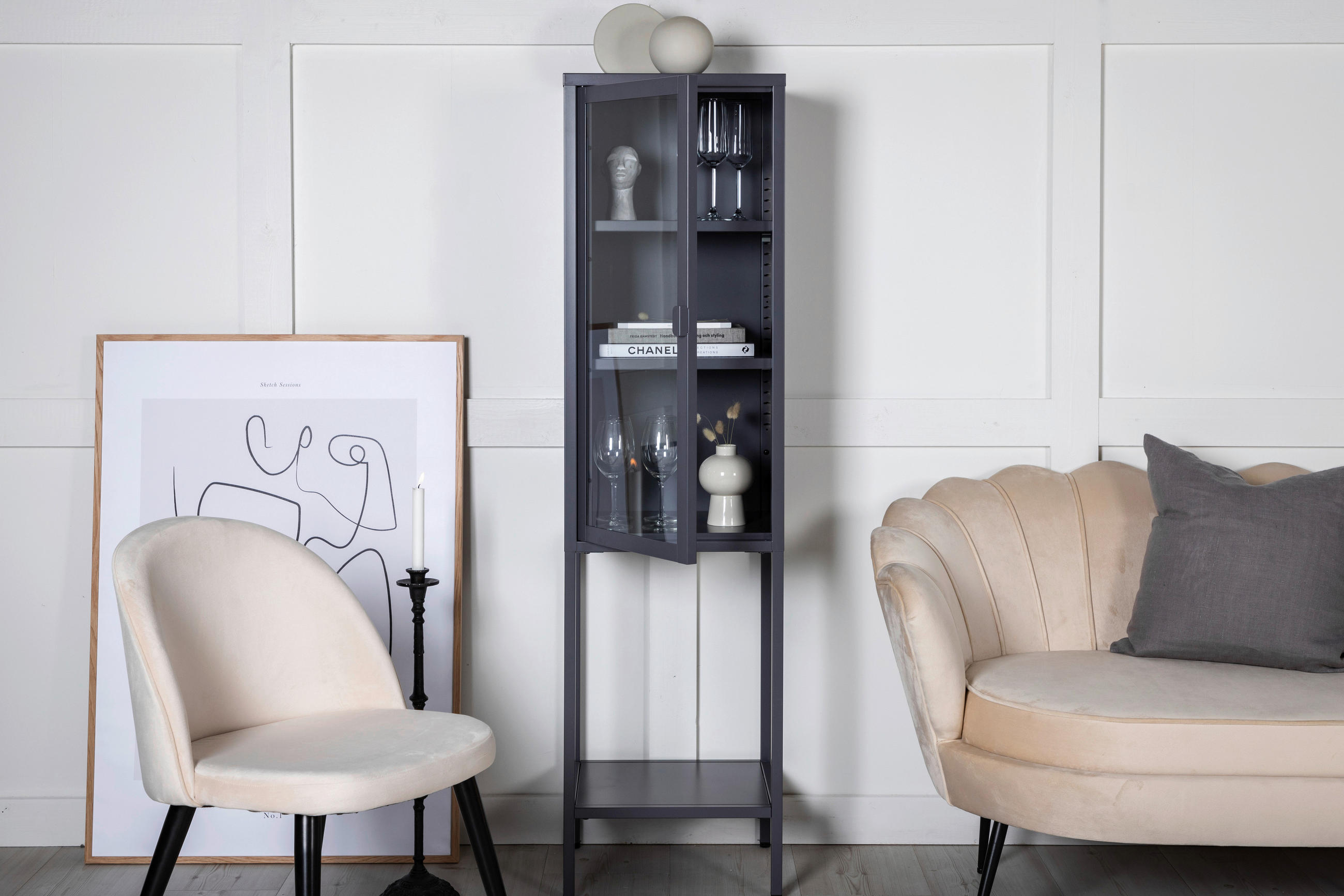 VITRINE in Grau - Grau, Design, Glas/Metall (40,5/150/35cm) - Livetastic