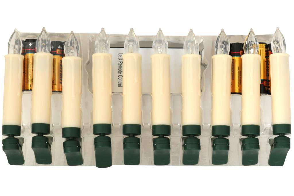10 FUNK LED-KERZEN  - Weiß/Grün, Basics, Kunststoff (26/13,5/4cm) - X-Mas