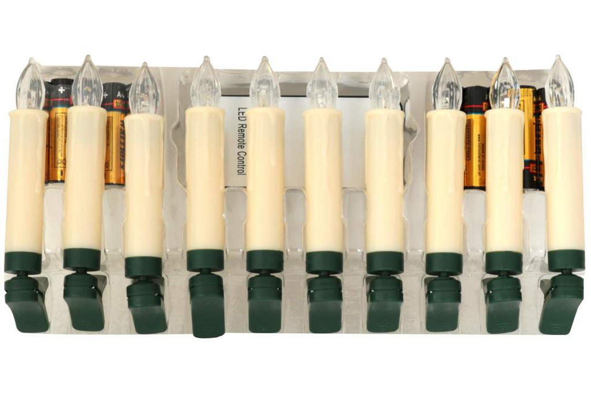 10 FUNK LED-KERZEN  - Weiß/Grün, Basics, Kunststoff (26/13,5/4cm) - X-Mas