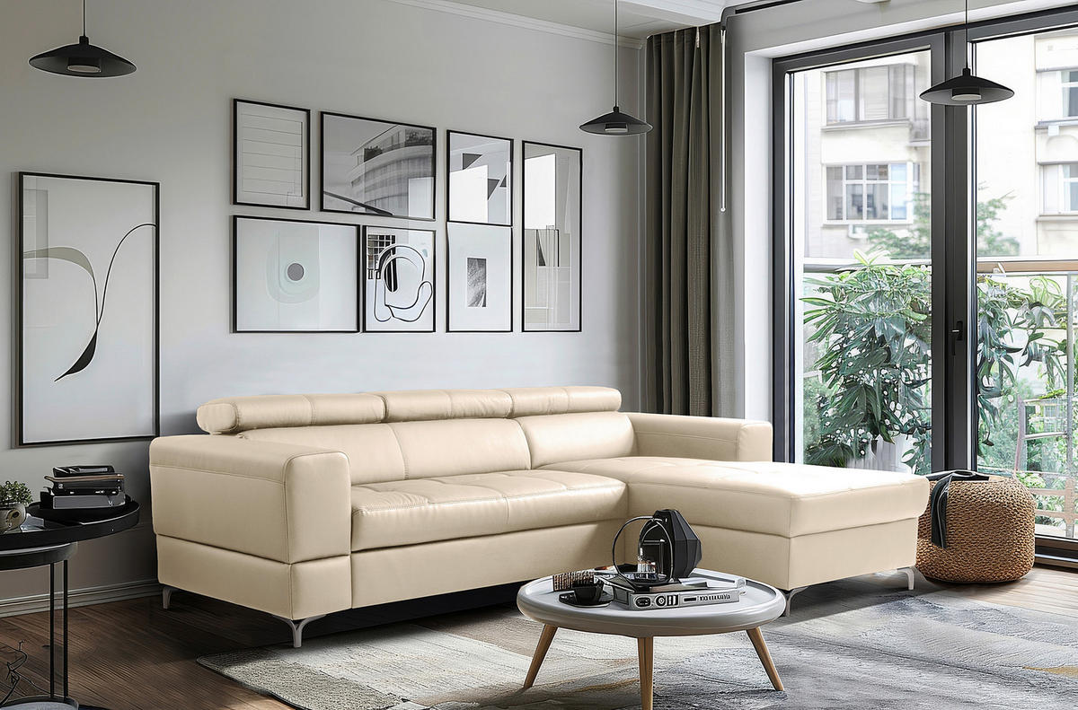 ECKSOFA Grau Echtleder Lederlook  - Schwarz/Grau, Design, Leder/Textil (247/173cm) - Livetastic