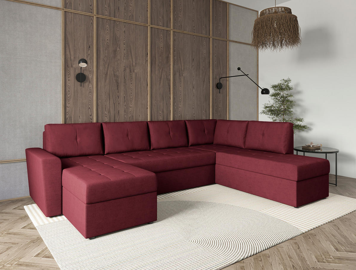 WOHNLANDSCHAFT TERMOLI Rot Jacquard  - Rot/Schwarz, Design, Kunststoff/Textil (155/297/212cm) - MID.YOU