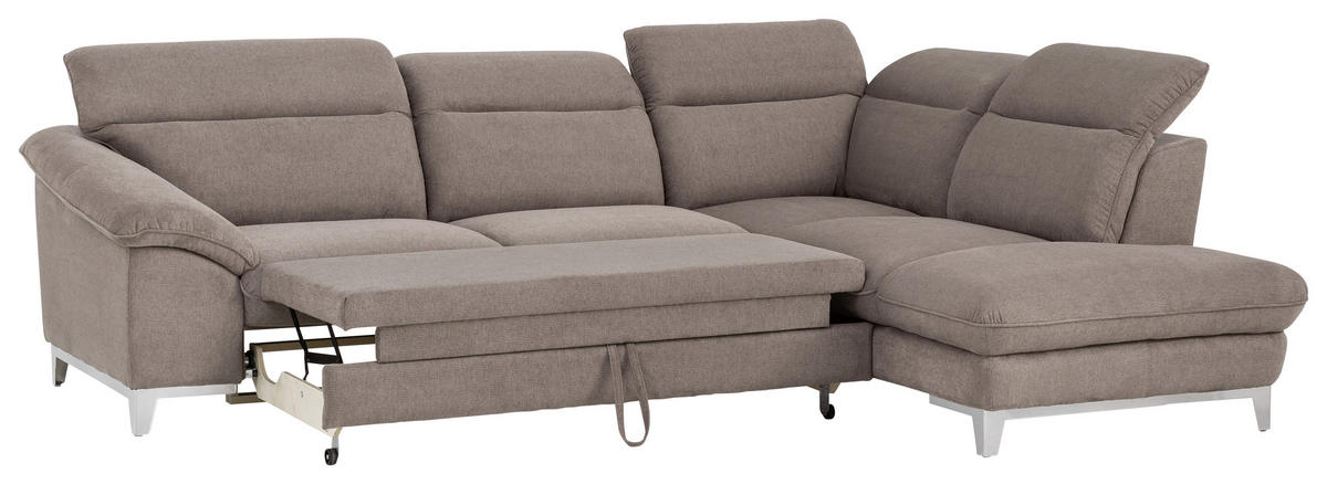 ECKSOFA in Chenille Taupe  - Taupe/Chromfarben, Design, Textil/Metall (232/293cm) - Livetastic