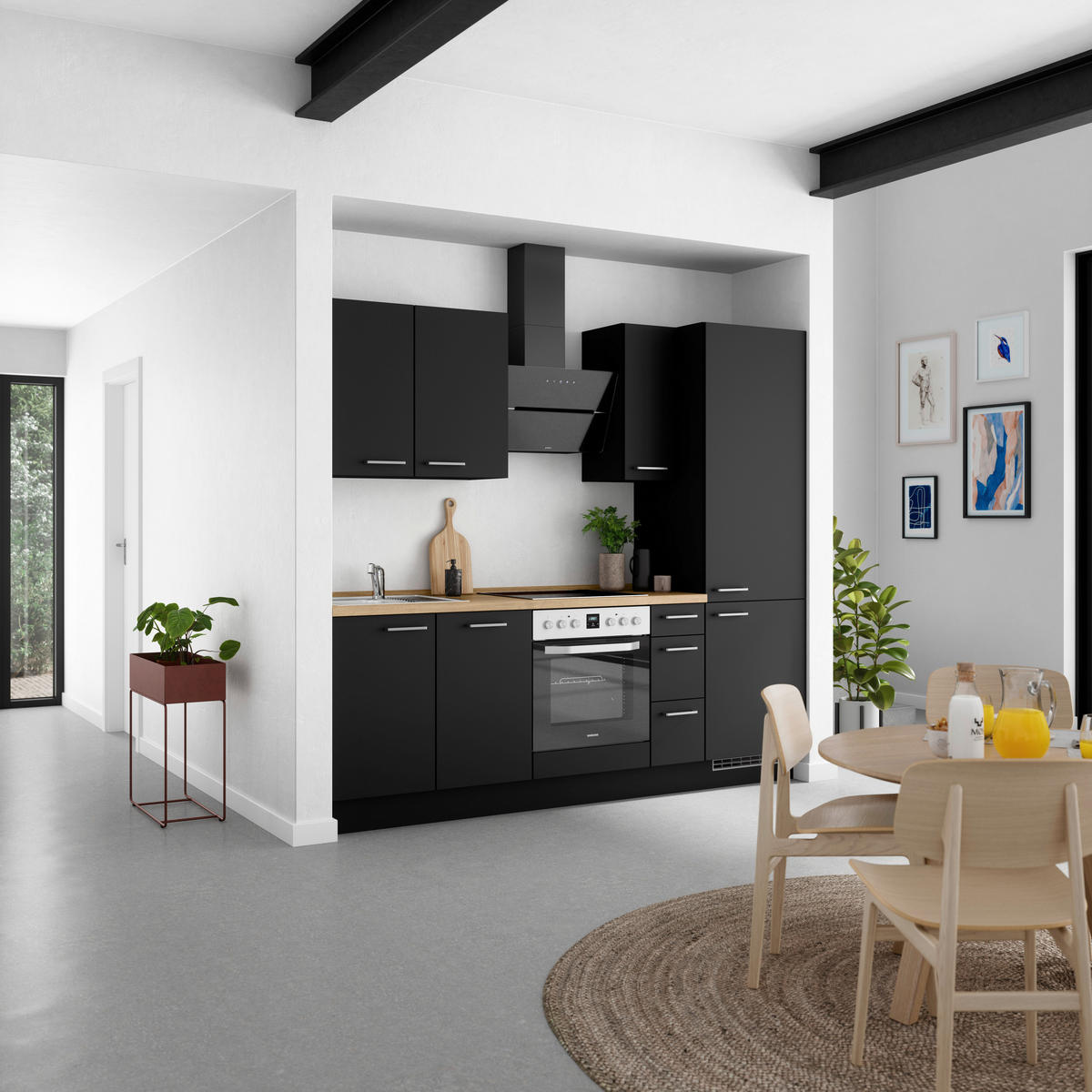 KÜCHENLEERBLOCK 240 cm   in Schwarz, Eichefarben  - Edelstahlfarben/Eichefarben, MODERN, Holzwerkstoff/Metall (240cm) - Nobilia