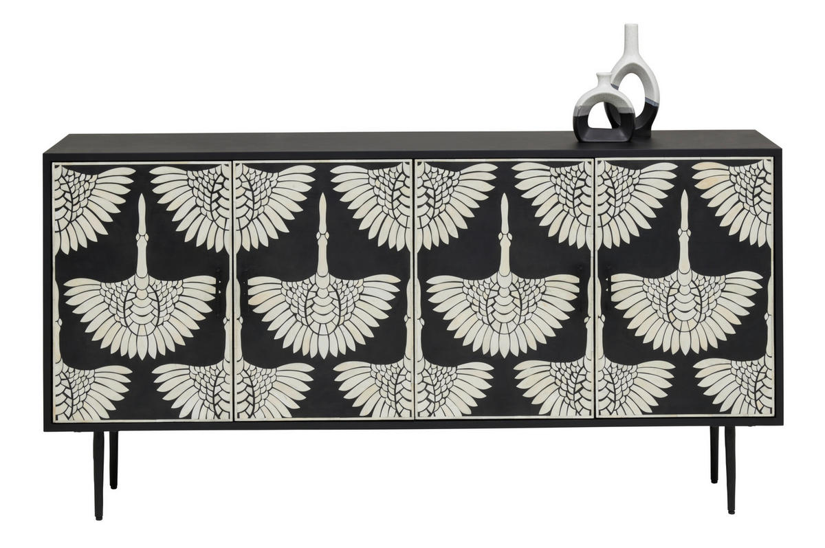 SIDEBOARD  160/80/40 cm  - svart/naturfärgad, Lifestyle, metall/trämaterial (160/80/40cm) - Ambia Home