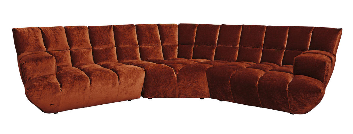 WOHNLANDSCHAFTOttomane rechts, L-Form  in Velours Orange  - Schwarz/Orange, Trend, Kunststoff/Textil (318/318cm) - Bretz