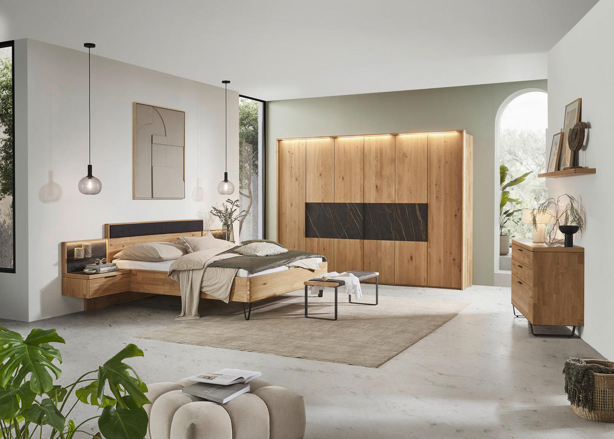BETTANLAGE - Wildeiche/Schwarz, Design, Holz/Textil (180/200cm) - Valnatura