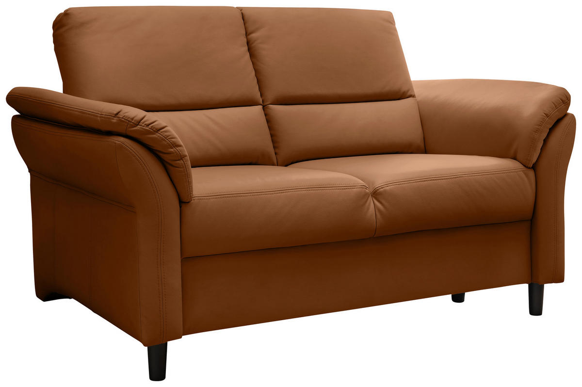 2-SITZER-SOFA in Lederlook Cognac  - Cognac/Schwarz, Modern, Holz/Textil (147/90/89cm) - Livetastic